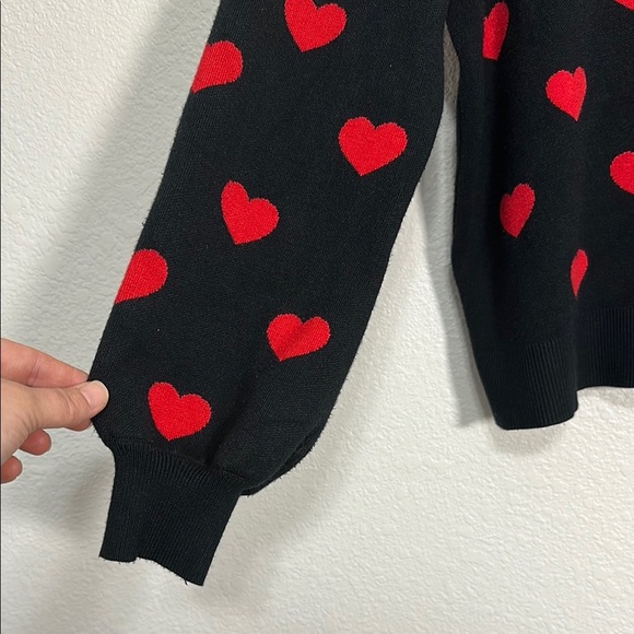 Black Sweater with Red Heart Pattern - Picture 5 of 6